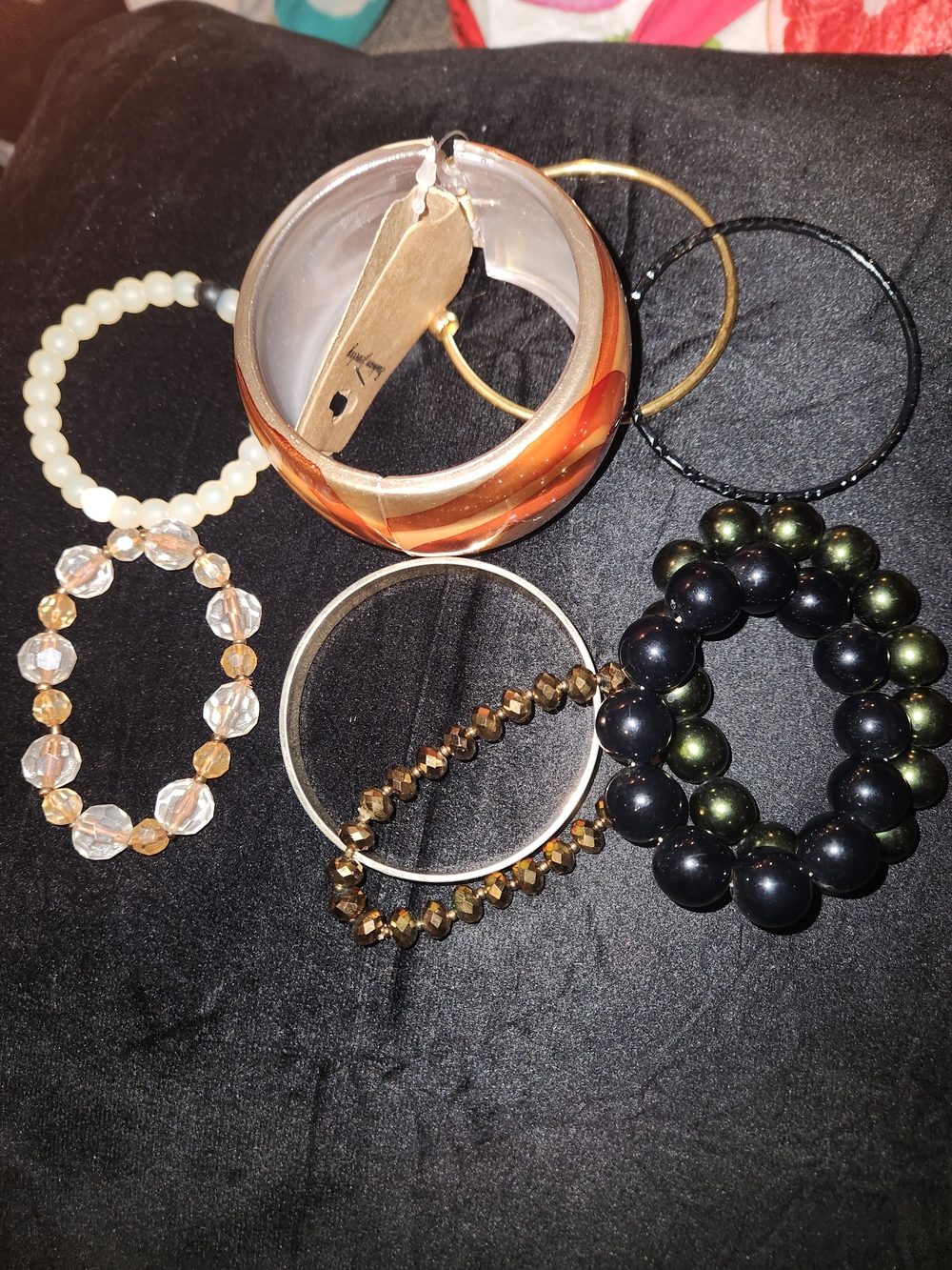 Mixed Women’s Bracelet Set - Black, Gold, Amber and Pearl Tones